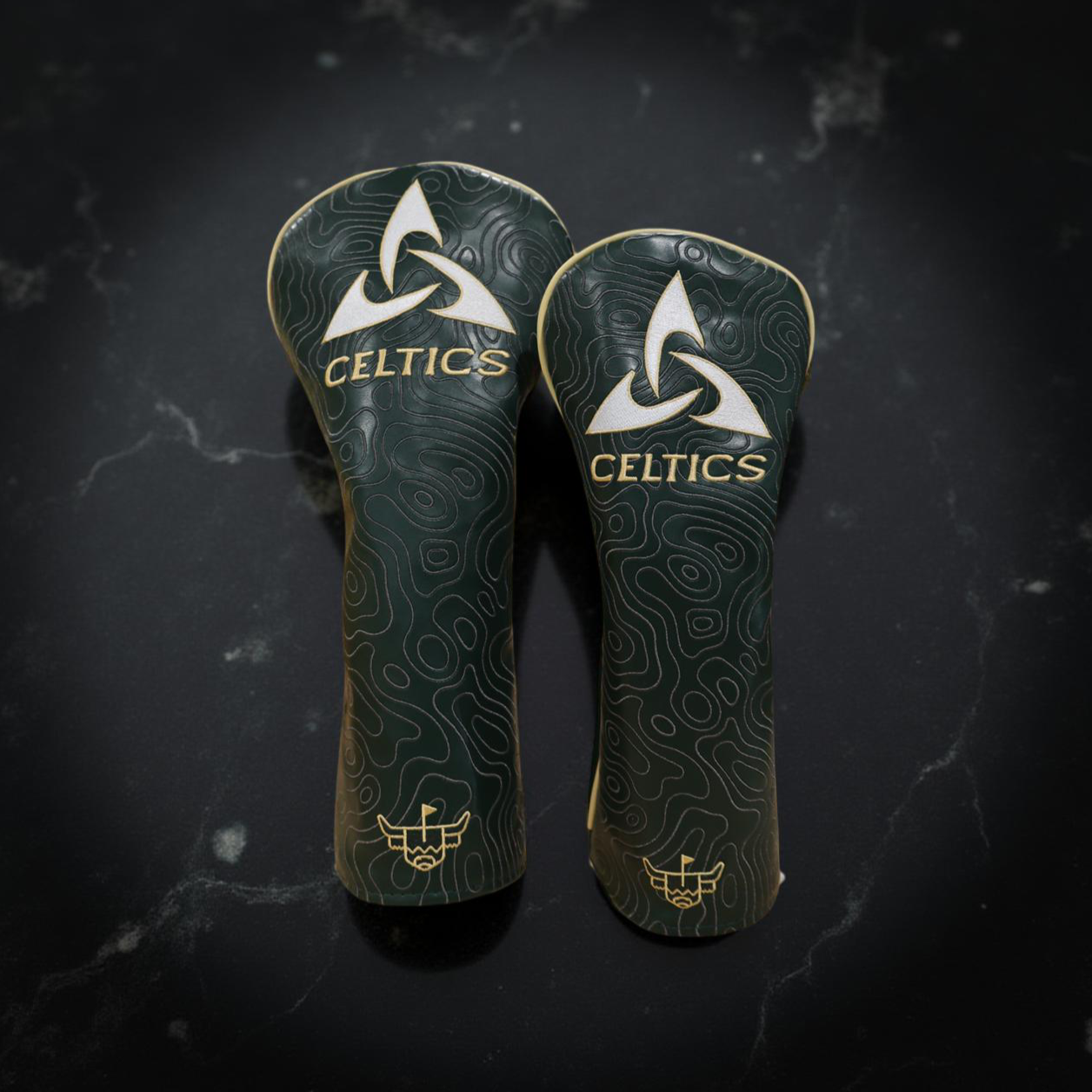 Jerome Celtics HS custom golf headcovers designed by Caddy Collective Culture.