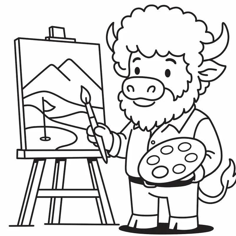 Looper Highland cow painting a golf course canvas for Caddy Collective Culture artist collaborations