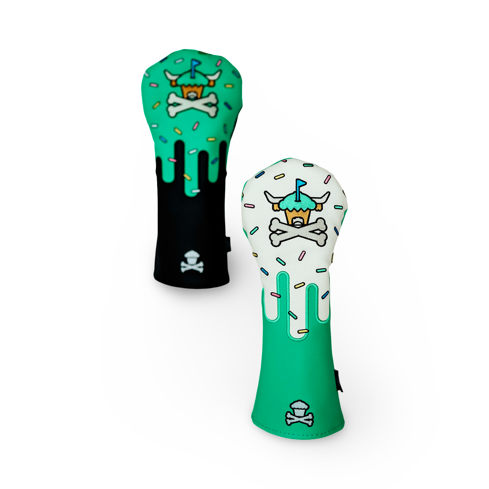 Close-up angled view of Confetti Looper hybrid headcover showing embroidery and design