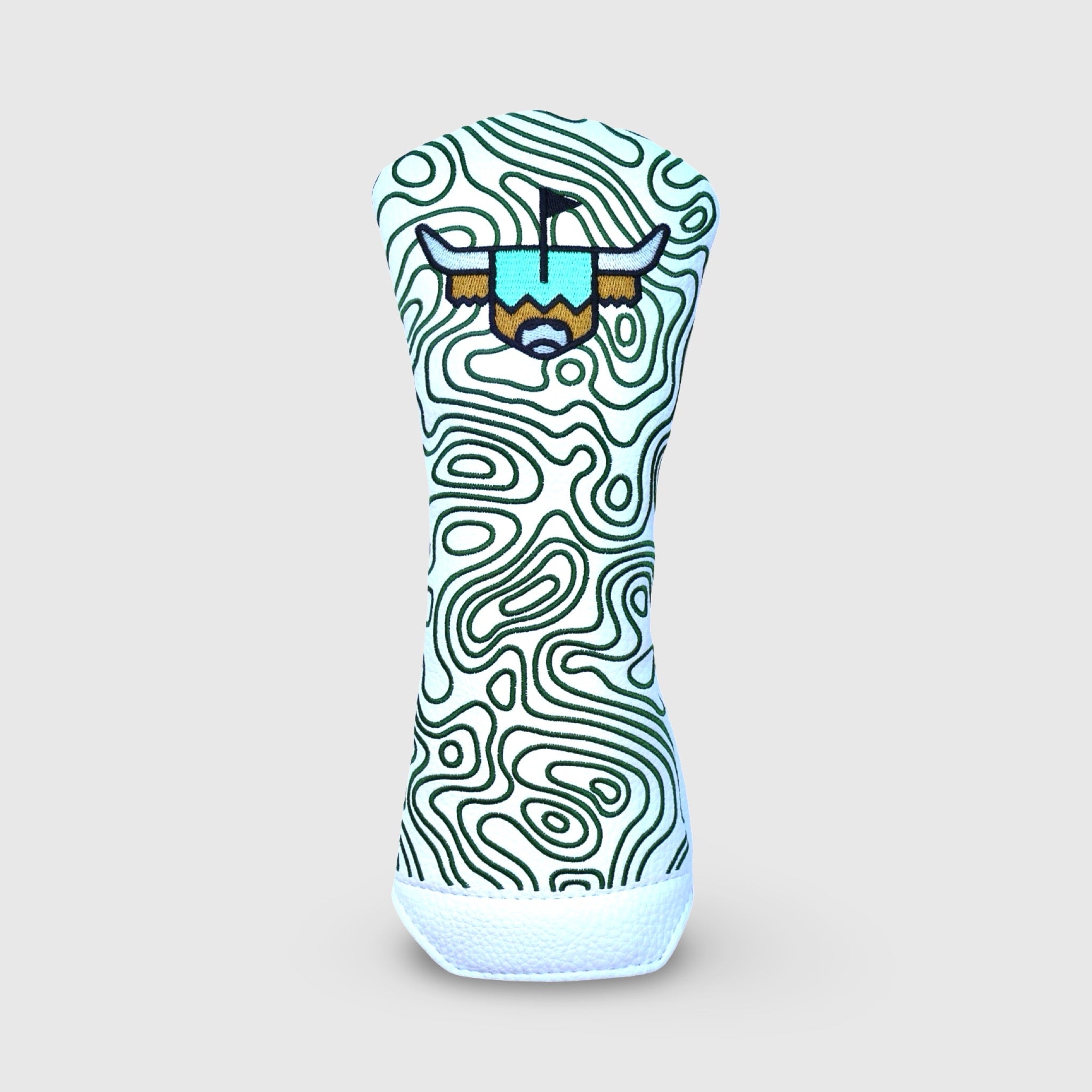 Caddy Collective Culture hybrid white headcover with topographic green stitching and Looper logo