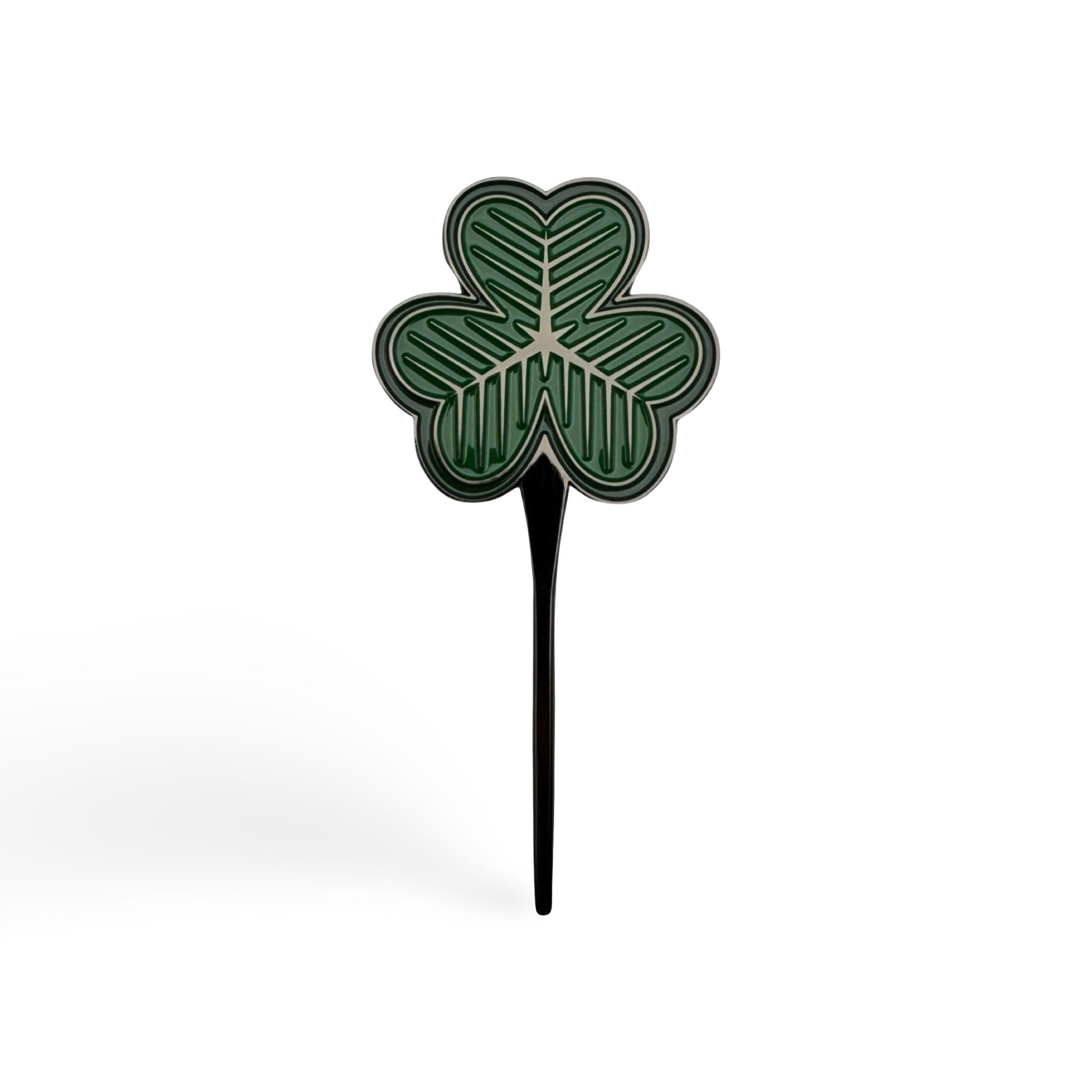 Lucky Looper shamrock divot tool with green enamel clover design and black metal prong