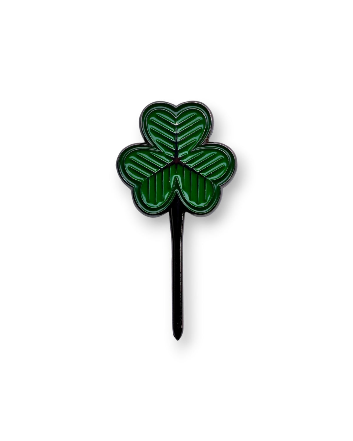 Lucky Looper shamrock divot tool with green enamel clover design and black metal prong