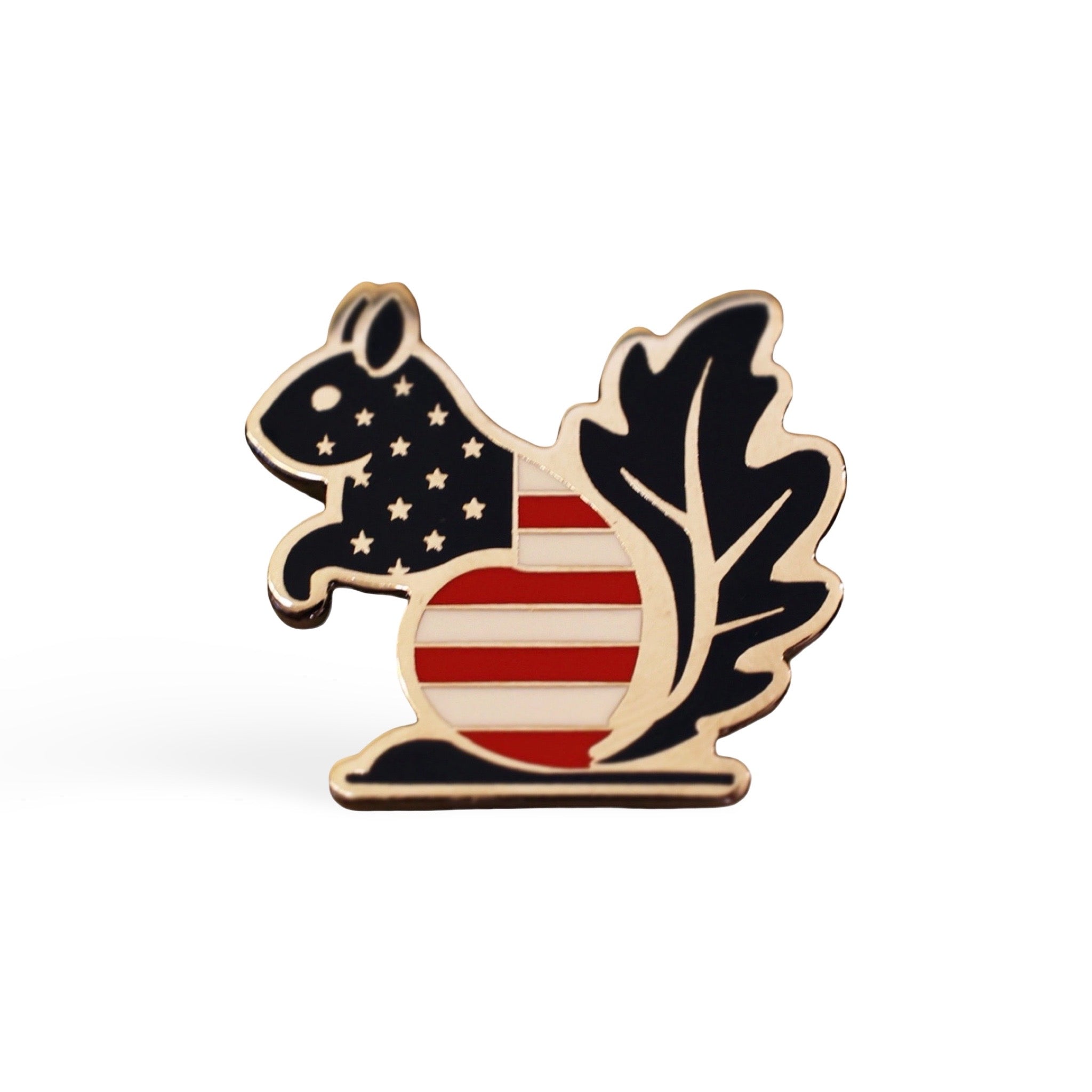 Patriot ball marker with red, white, and blue enamel squirrel design and polished metal finish