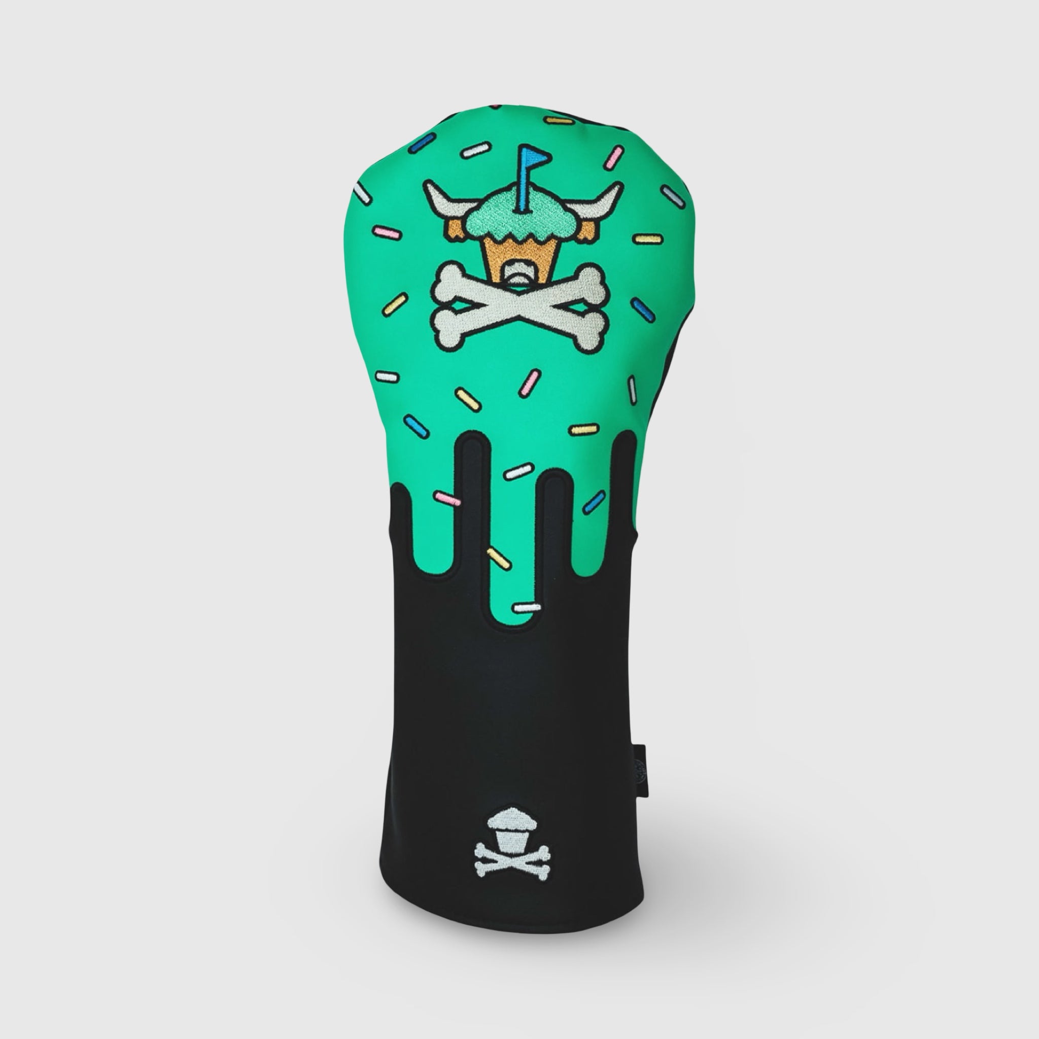 Signature Frost driver headcover with cupcake skull and sprinkles design, front view
