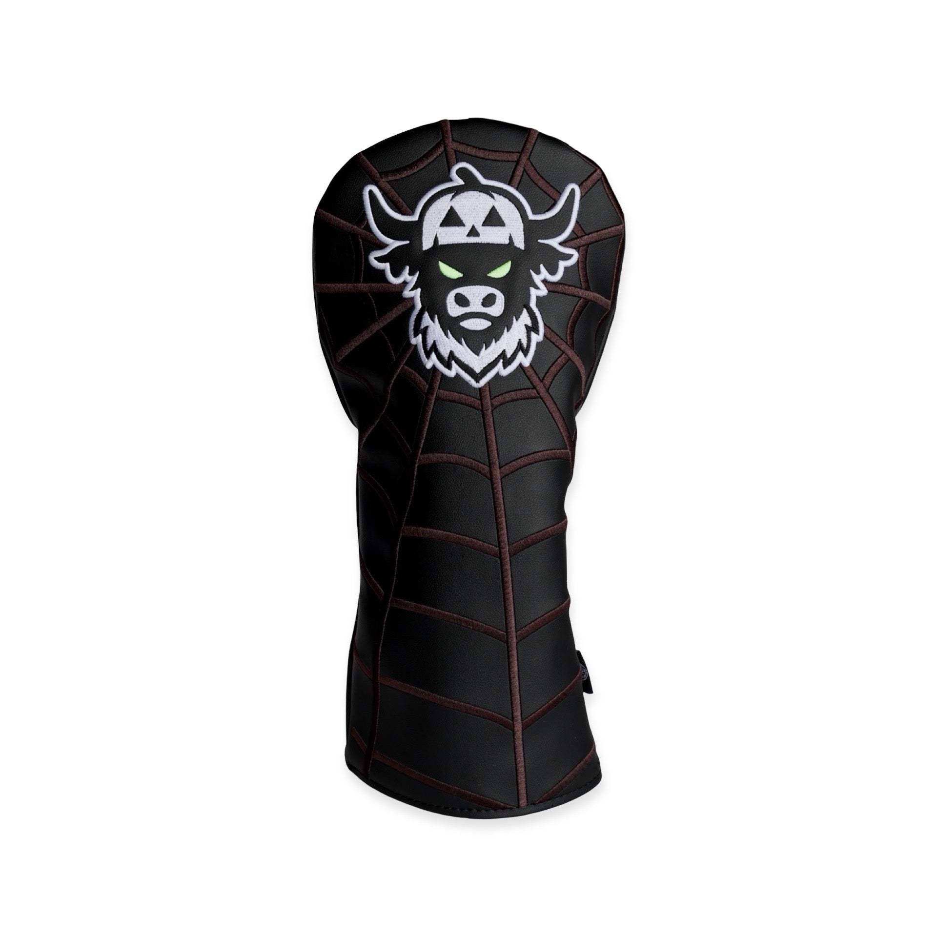 The Looper After Dark driver headcover with black leather, stitched web pattern, and embroidered Looper logo