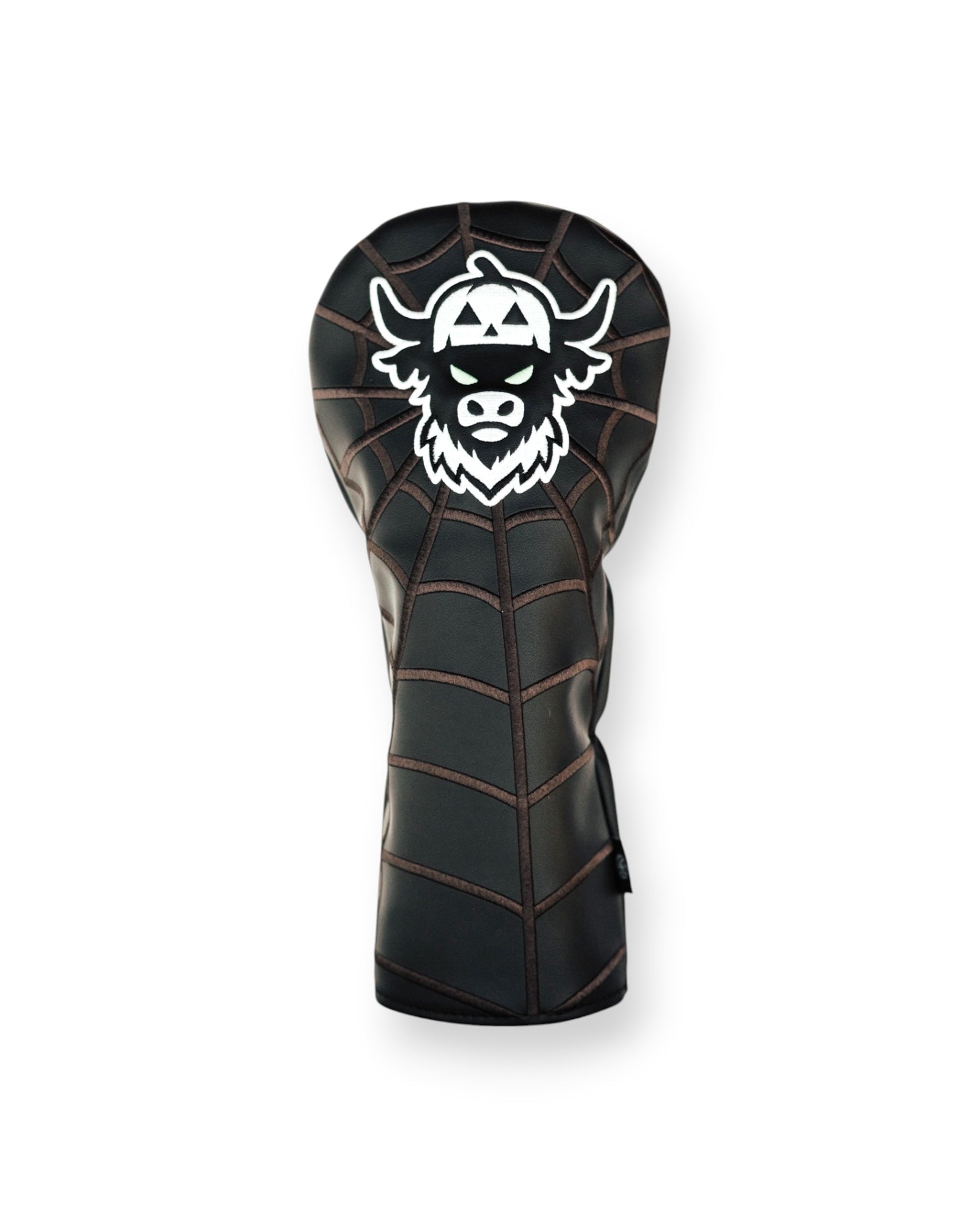 The Looper After Dark driver headcover with black leather, stitched web pattern, and embroidered Looper logo
