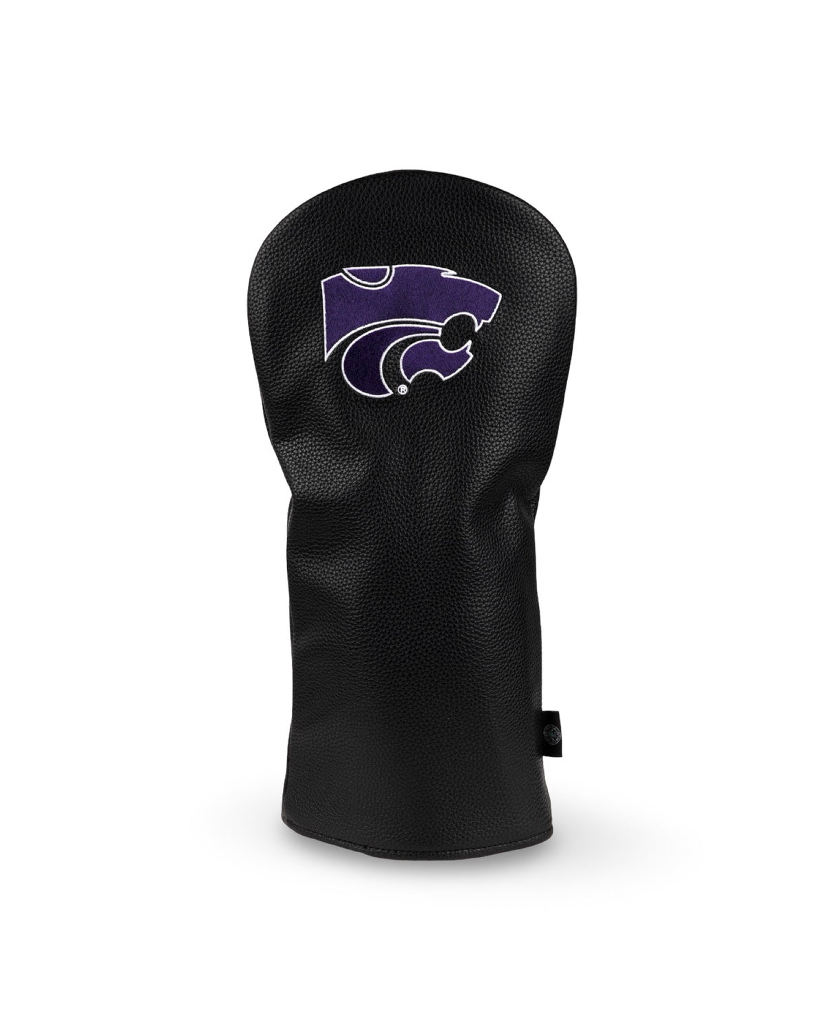 K-State After Dark driver headcover in black pebble leather with an embroidered purple Kansas State Powercat logo.