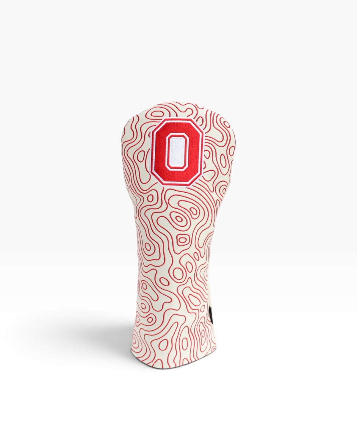 Officially licensed Ohio State Block O driver headcover in cream with scarlet topographic pattern