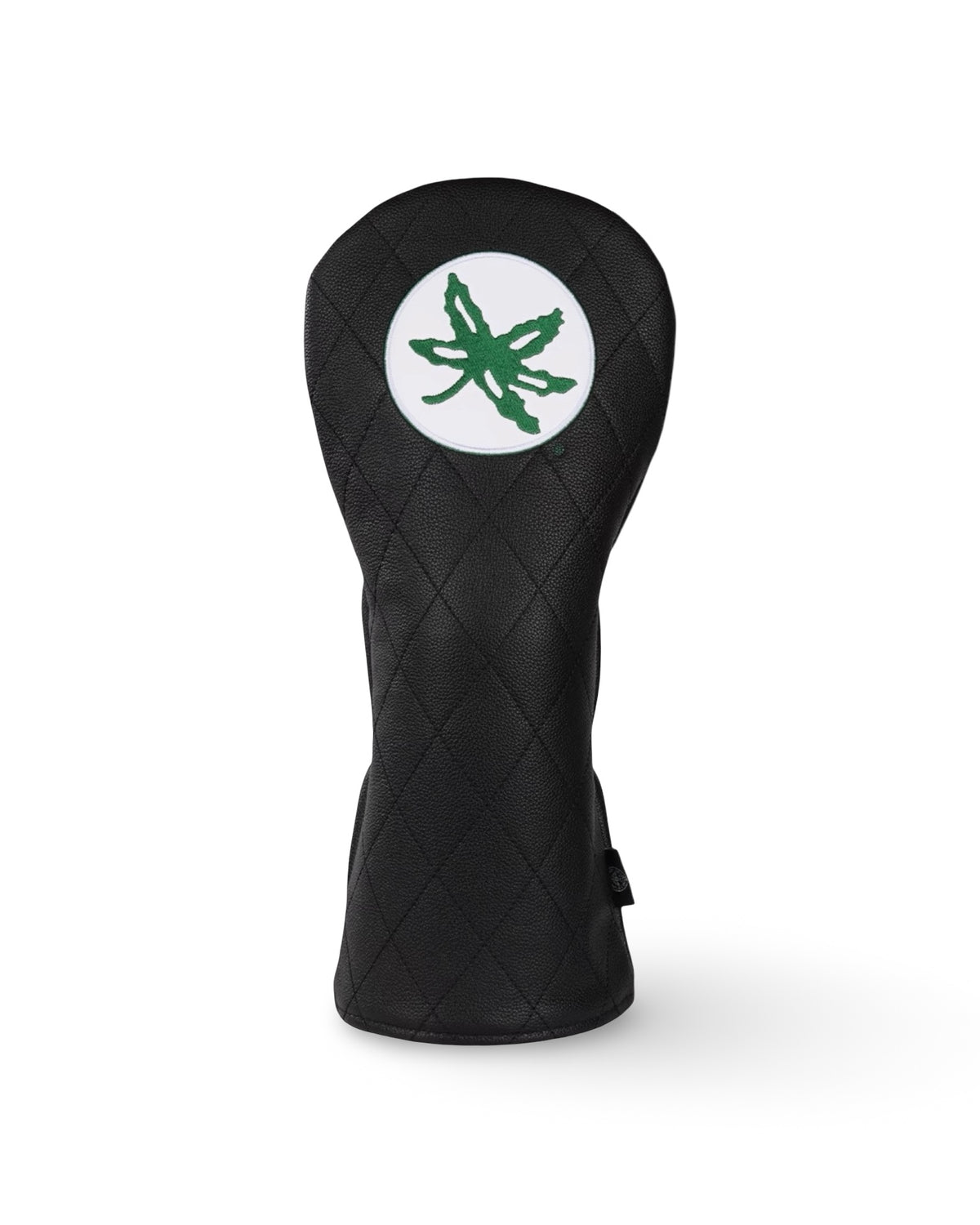 Ohio State Buckeye Quilted Driver Headcover with green Buckeye leaf on black quilted leather