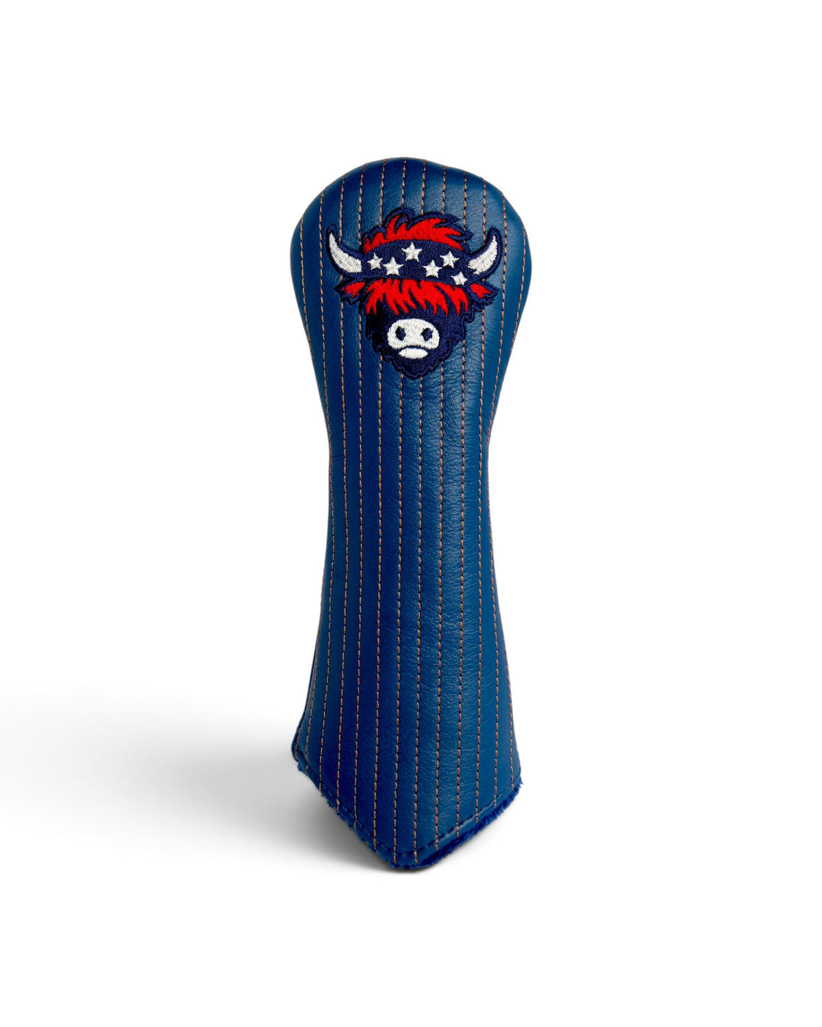 The Patriot Hybrid Headcover from The Founders Collection featuring Americana Looper embroidery on genuine navy leather
