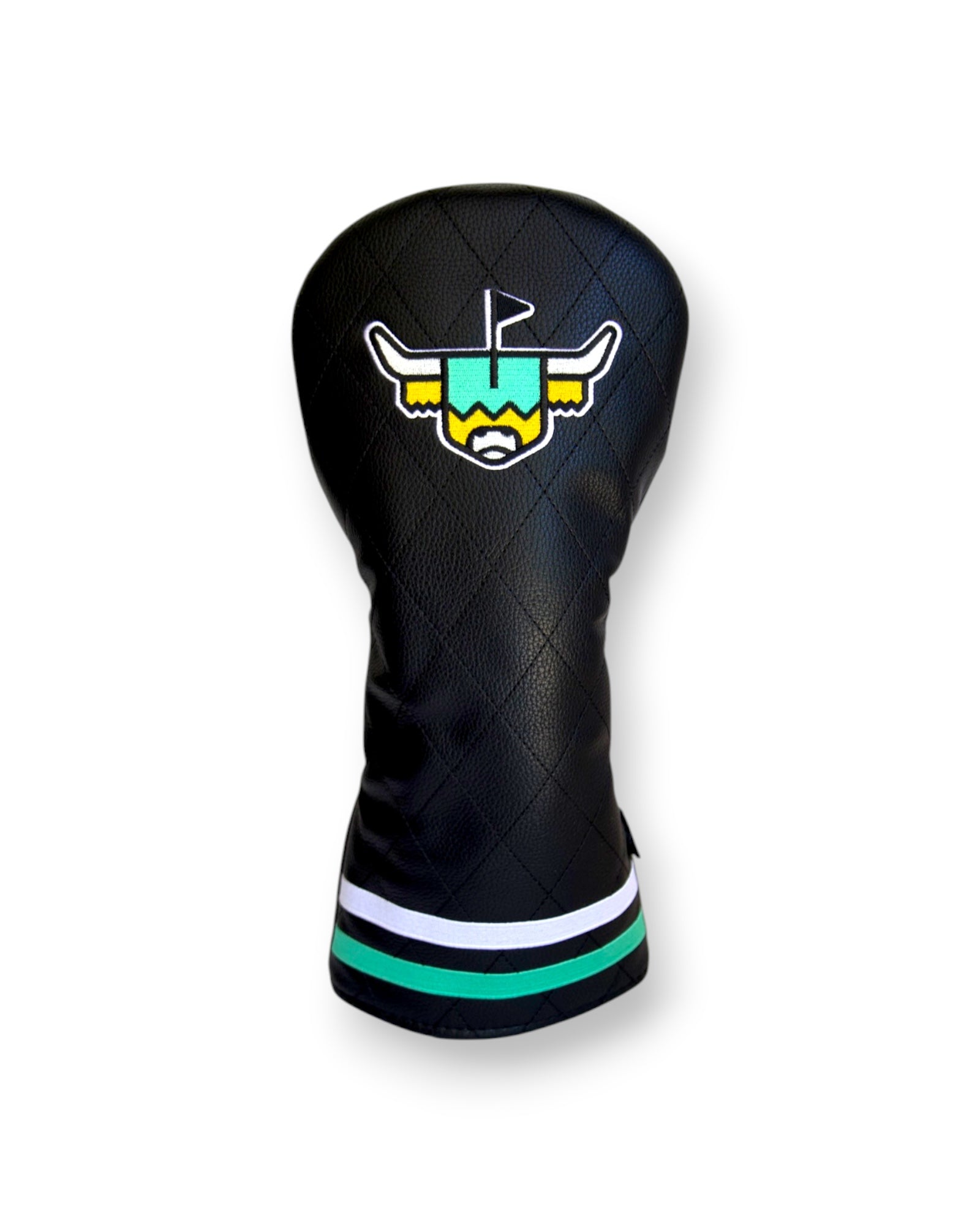 Quilted Heritage Leather Driver Headcover featuring black quilted leather construction, embroidered Looper logo, and premium golf club protection by Caddy Collective Culture.