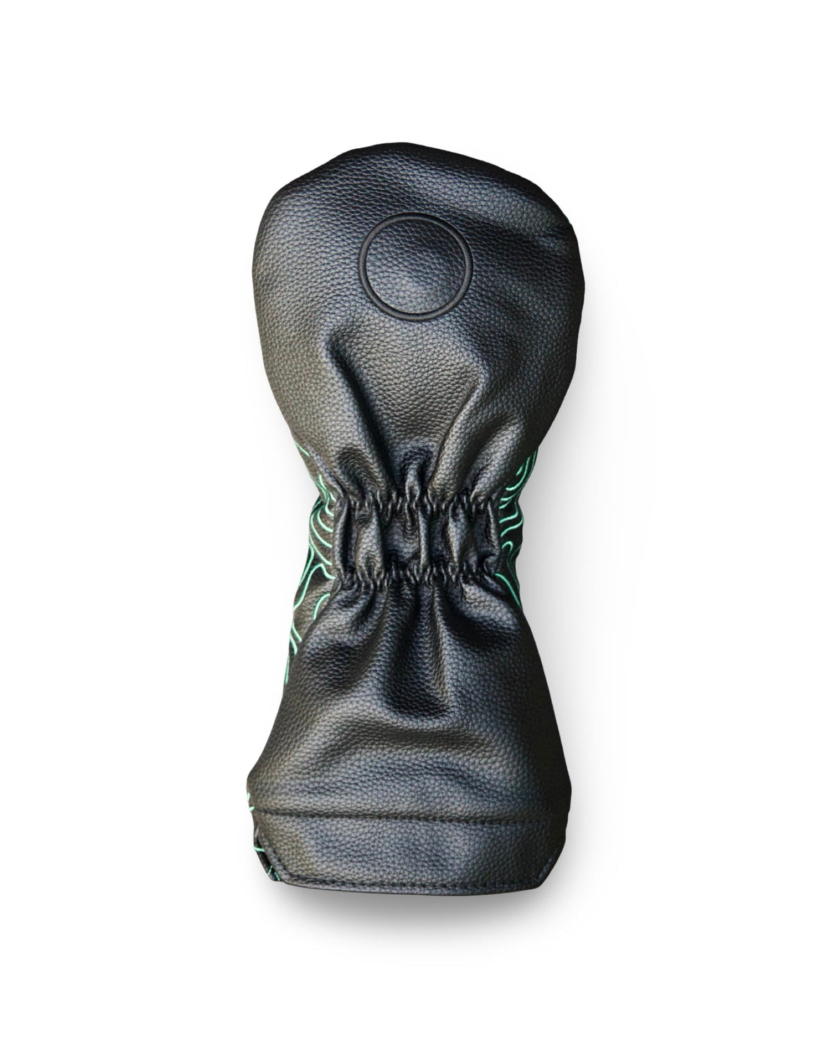 Back view of the Terrain Driver Headcover – Midnight showing black pebbled leather and the hidden magnetic storage panel.