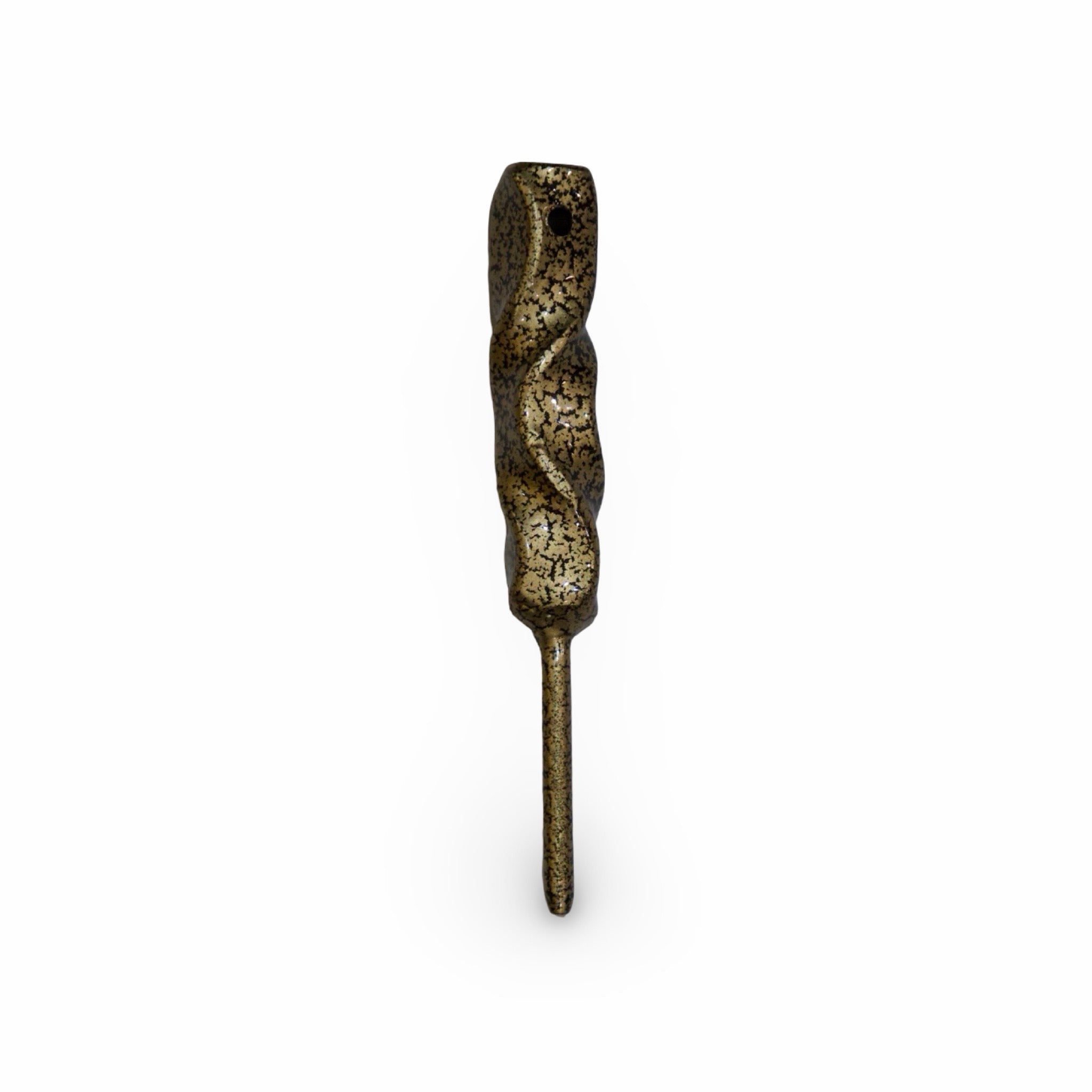 Twisted Column golf divot tool with sculpted forged steel body and antique gold finish.