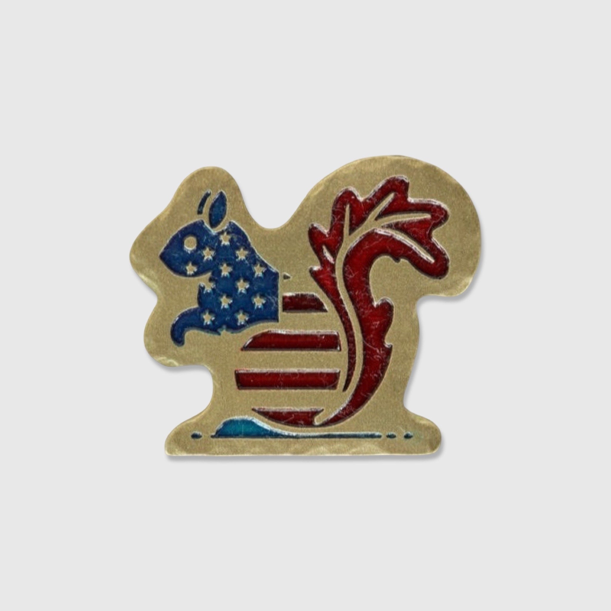USA Proud Kraken Collaboration ball marker featuring vintage brass finish with red, white and blue squirrel design