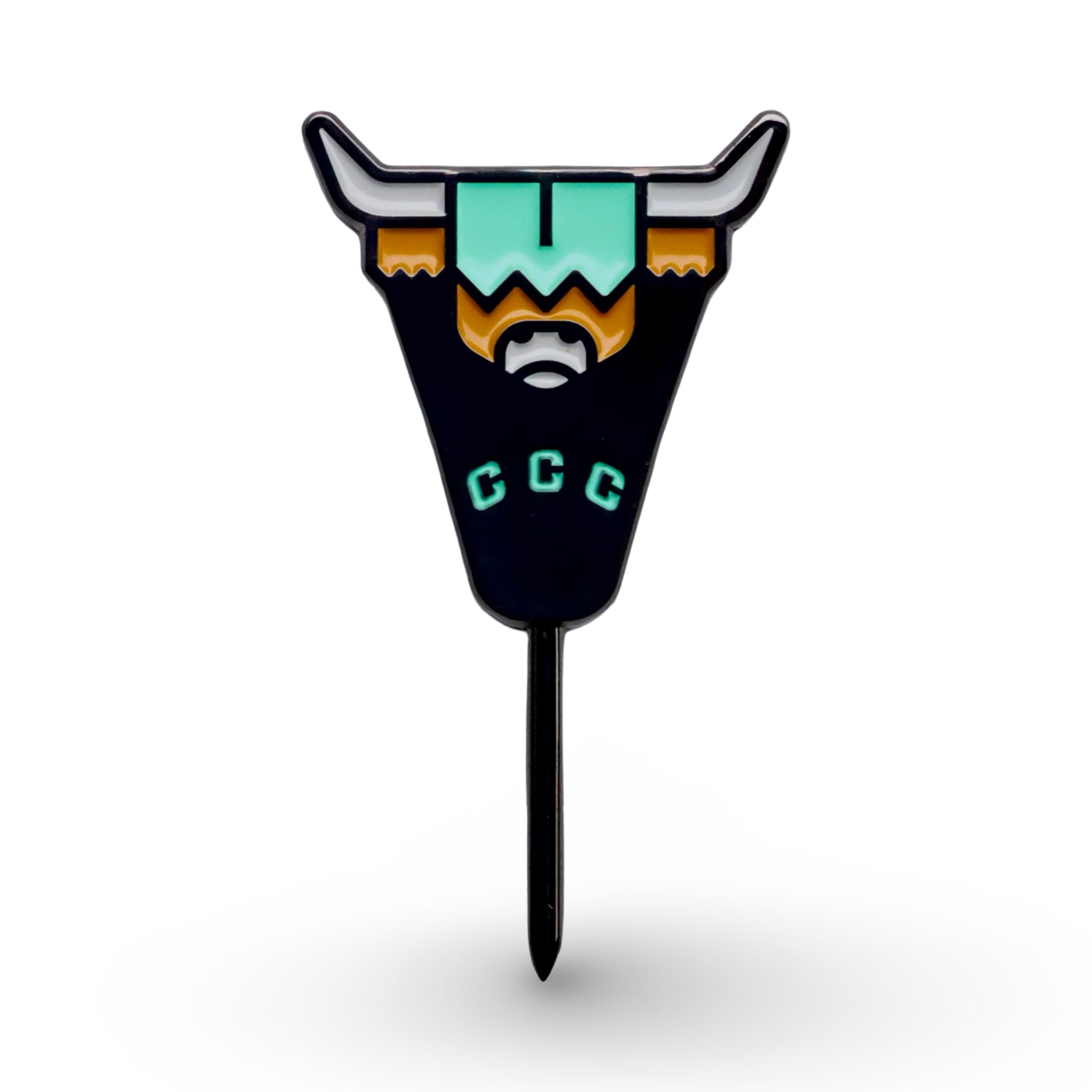 Looper Utility single prong divot tool by Caddy Collective Culture featuring the Highland cattle logo in black, mint, and gold.