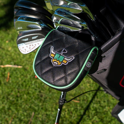 Quilted Heritage Leather Center Shaft Mallet Putter Cover displayed on golf bag