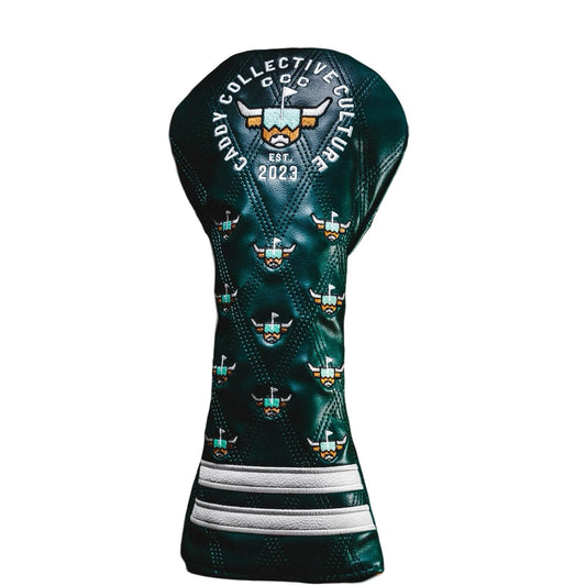 Green Caddy Collective Culture golf driver headcover with dancing logos and cross-stitching pattern head cover