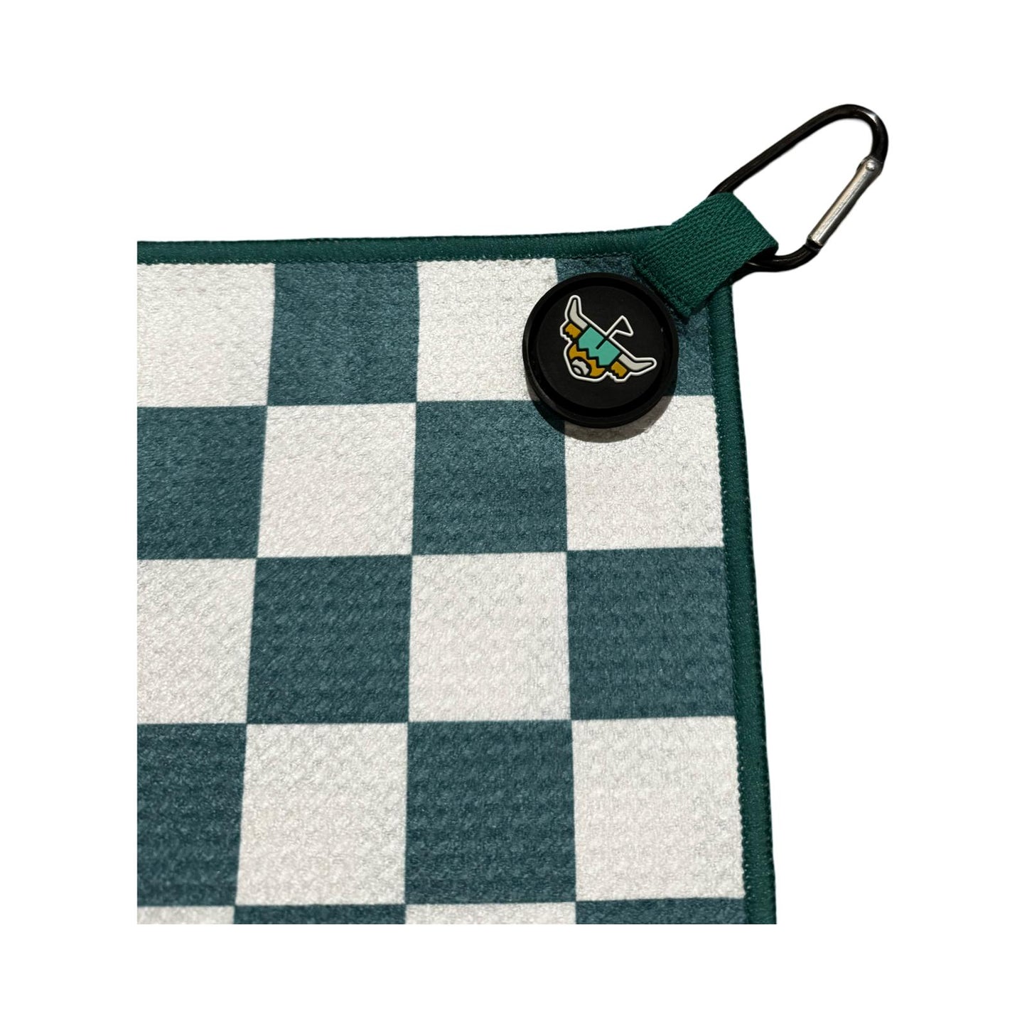 Caddy microfiber checkered golf towel with checkered pattern magnet