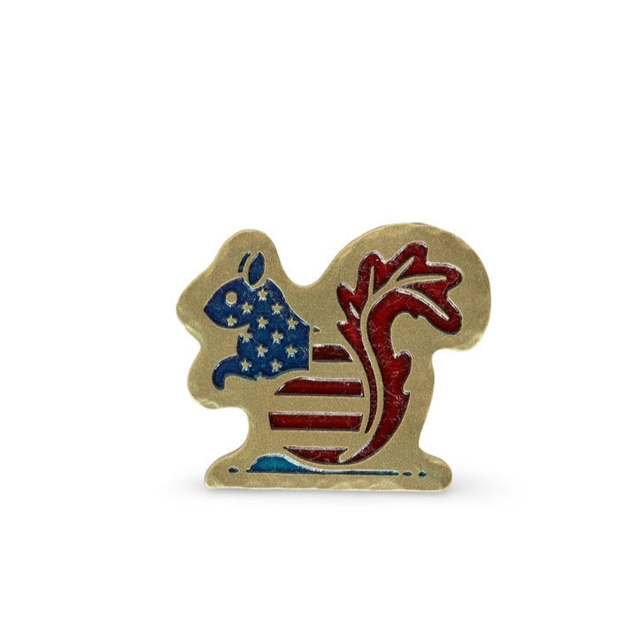 Hand-forged patriotic squirrel ball marker in brass with red, white, and blue enamel – Kraken x CCC