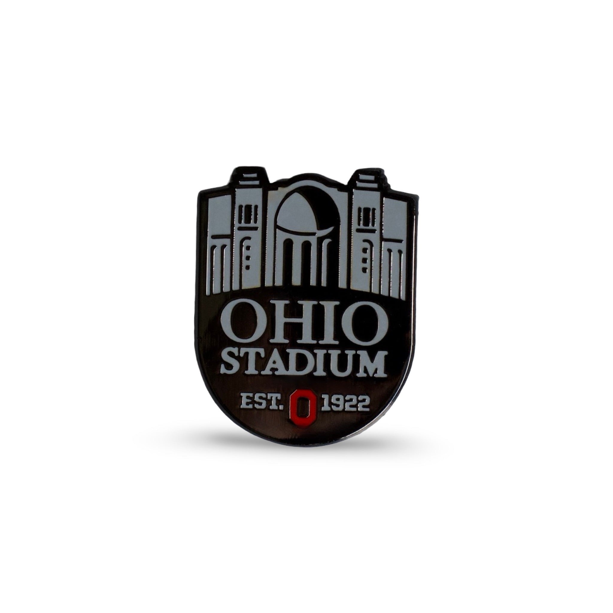 Ohio State THE Horseshoe Ball Marker featuring Ohio Stadium shield design with EST. 1922 and Block O in premium metal finish