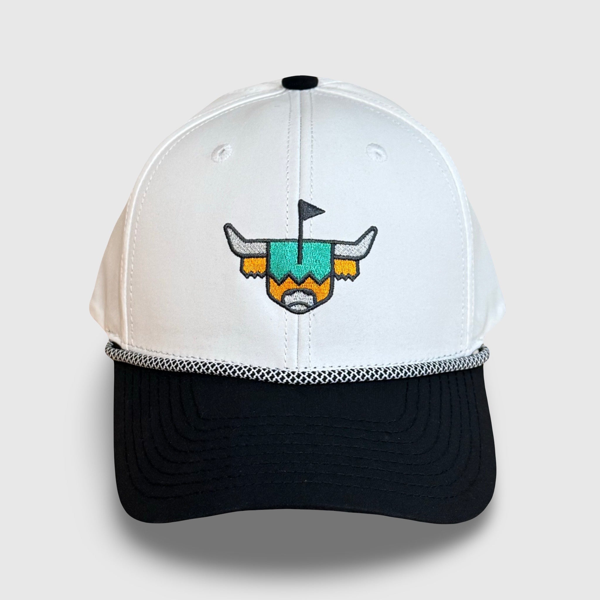 Caddy Collective two tone rope golf hat featuring Highlands Cattle Looper logo – front view