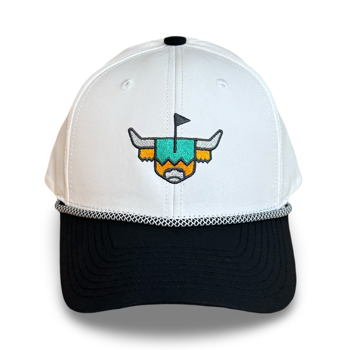 Caddy Collective two tone rope golf hat featuring Highlands Cattle Looper logo – front view