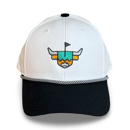 Caddy Collective two tone rope golf hat featuring Highlands Cattle Looper logo – front view