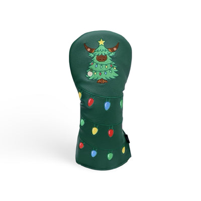 Evergreen Looper driver headcover with green leather, festive light pattern, and embroidered Looper tree logo