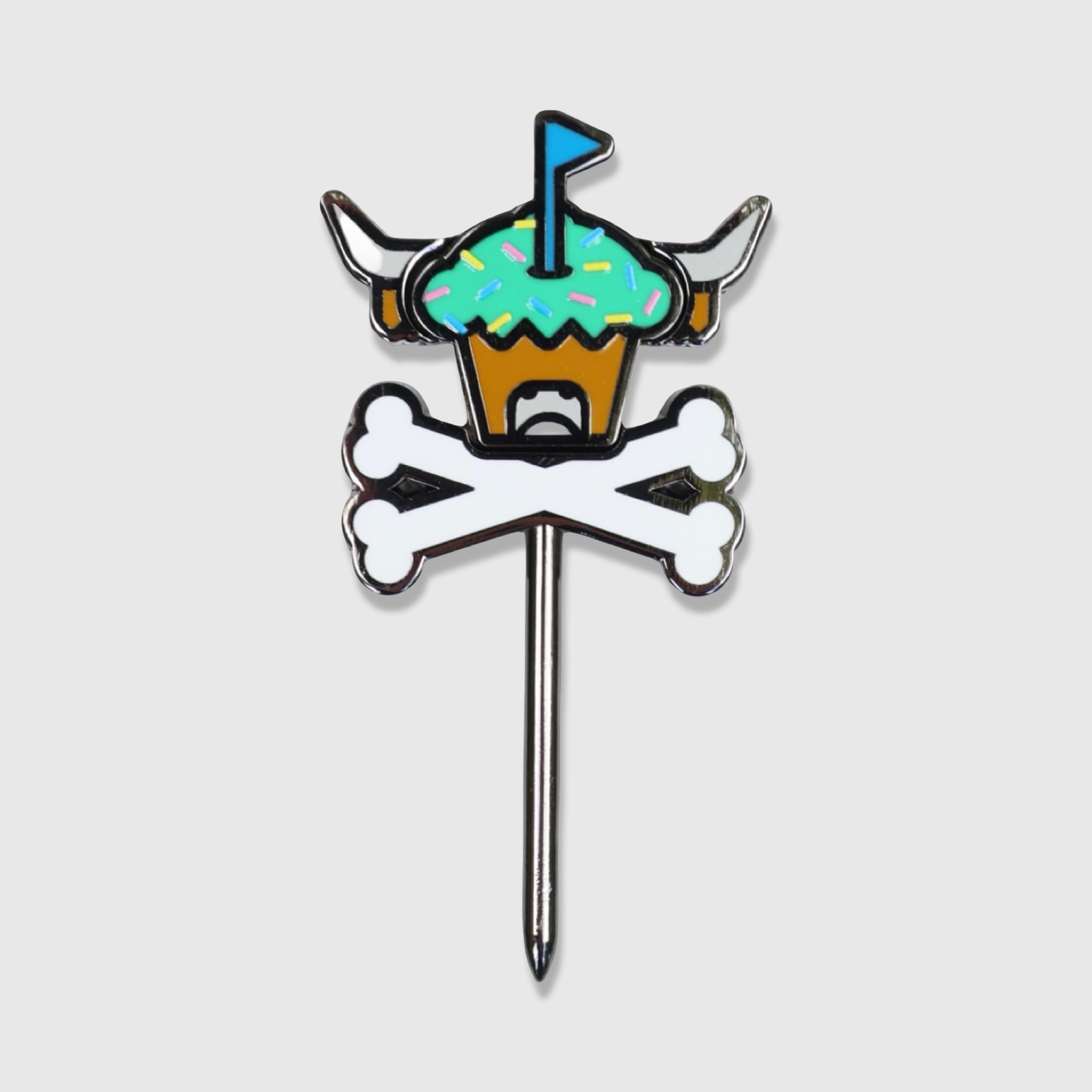 Frostbite golf single prong divot tool with cupcake skull and sprinkles design by CCC x Johnny Cupcakes