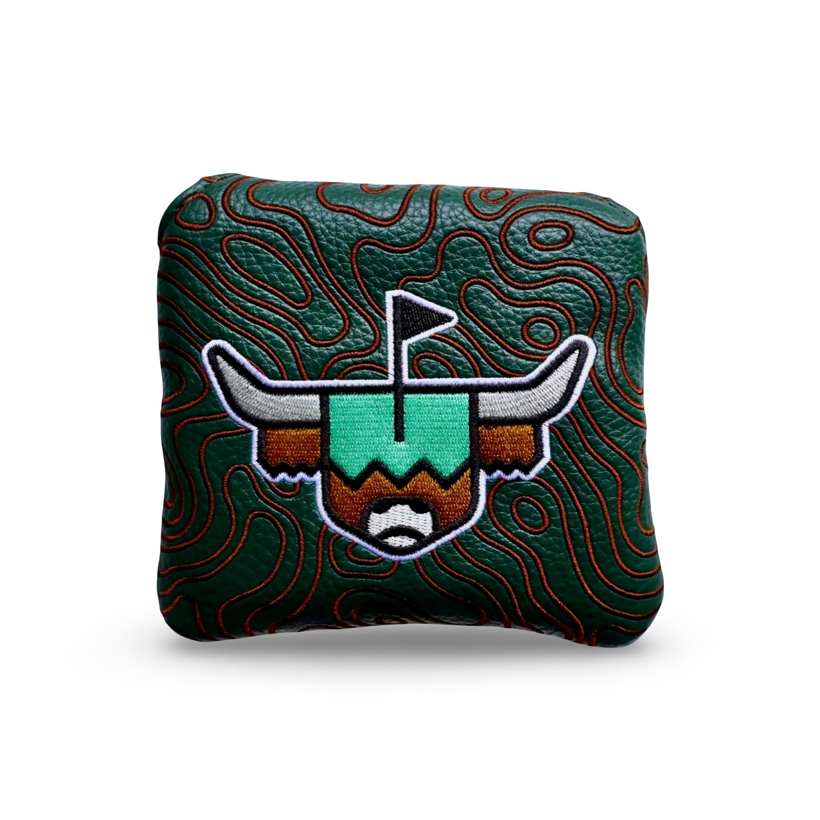 Green topography mallet putter headcover with embroidered Looper logo by Caddy Collective Culture