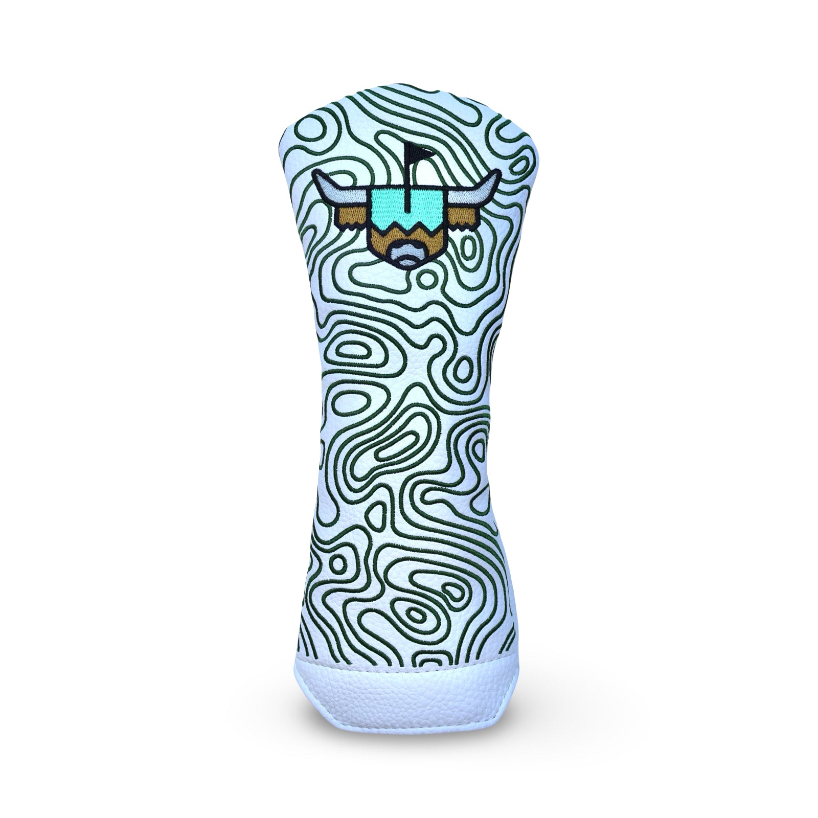 Caddy Collective Culture hybrid white headcover with topographic green stitching and Looper logo
