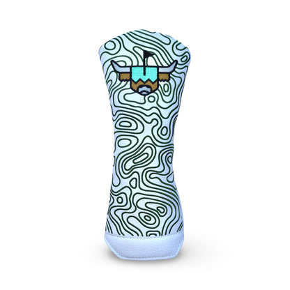 Caddy Collective Culture hybrid white headcover with topographic green stitching and Looper logo