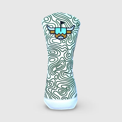Caddy Collective Culture hybrid white headcover with topographic green stitching and Looper logo