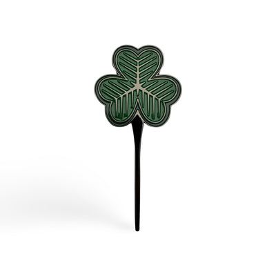 Lucky Looper shamrock divot tool with green enamel clover design and black metal prong