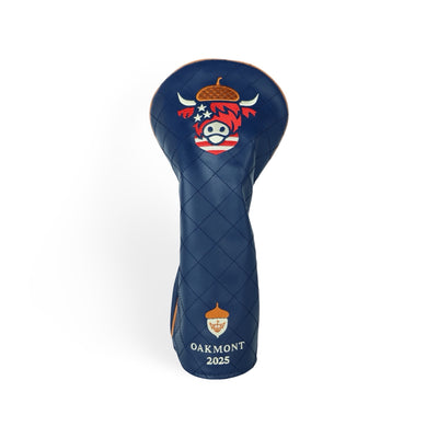 Oakmont driver headcover with navy quilted leather and embroidered Looper crest by Caddy Collective Culture