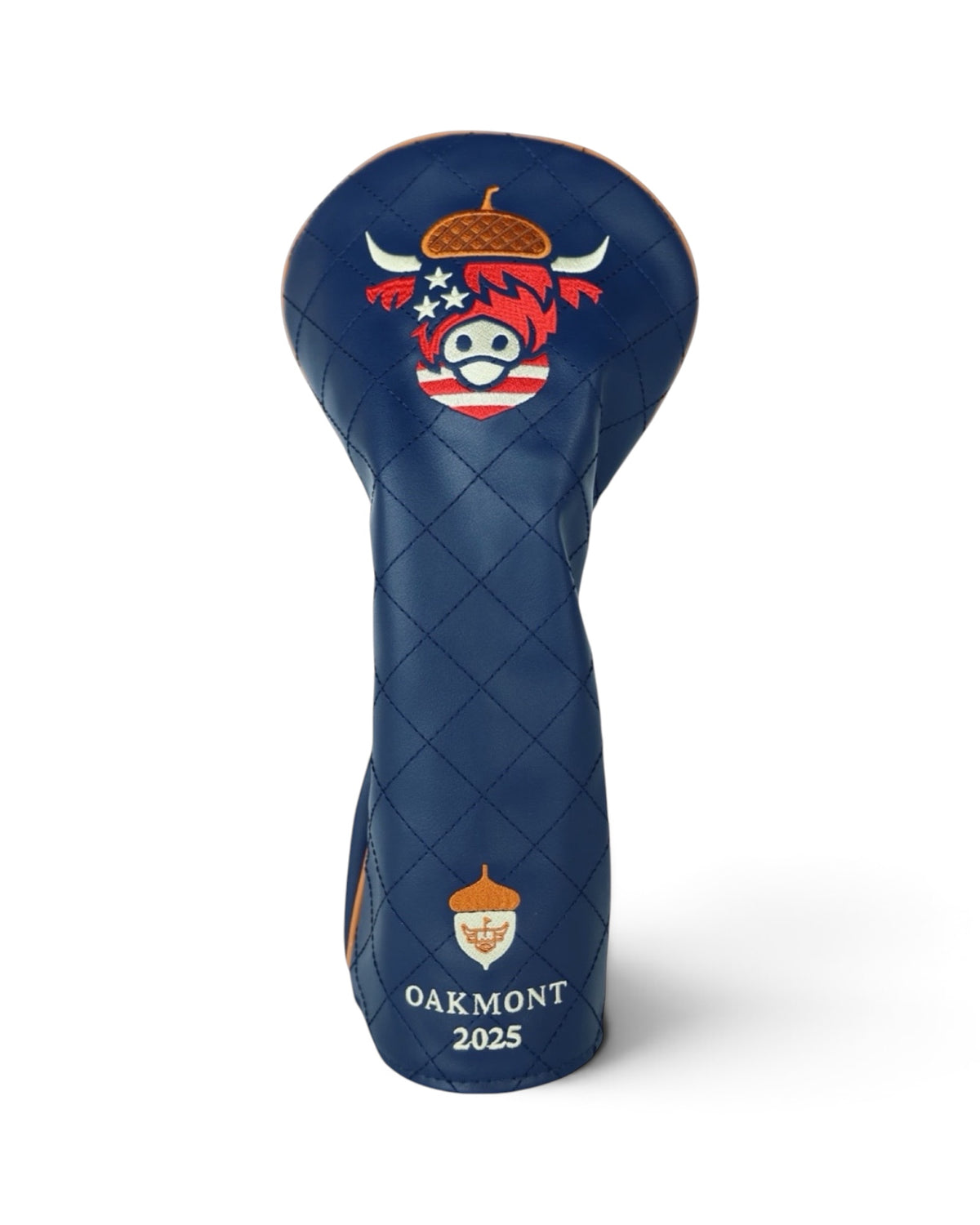Oakmont driver headcover with navy quilted leather and embroidered Looper crest by Caddy Collective Culture