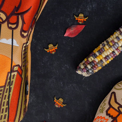 Pilgrim Looper ball marker by Caddy Collective Culture styled in a fall-themed flat-lay with corn, leaves, and Thanksgiving decor.