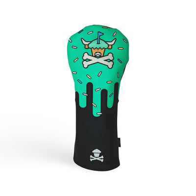 Signature Frost driver headcover with sprinkle pattern, drip design, and embroidered Looper cupcake logo by Caddy Collective Culture