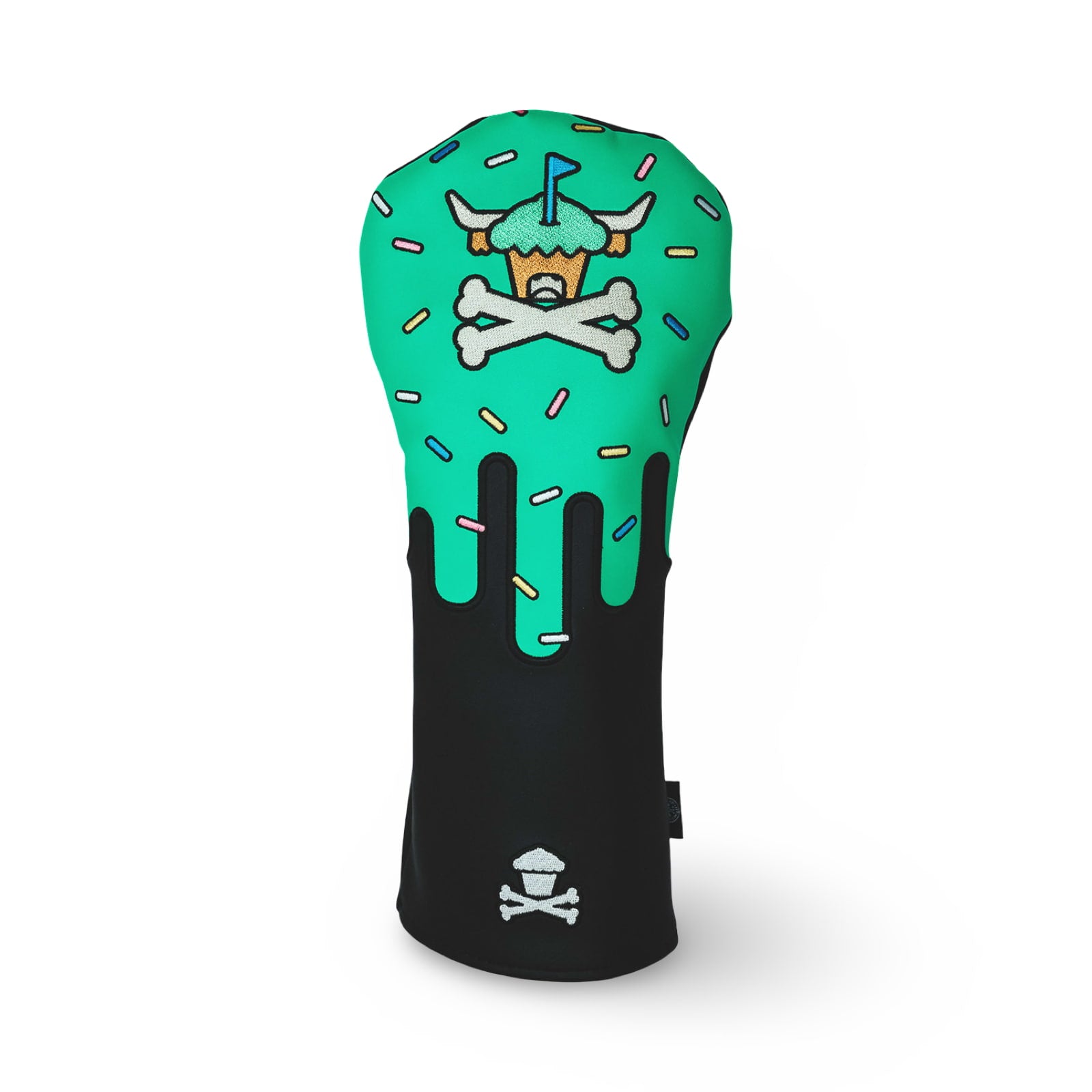 Signature Frost driver headcover with cupcake skull and sprinkles design, front view