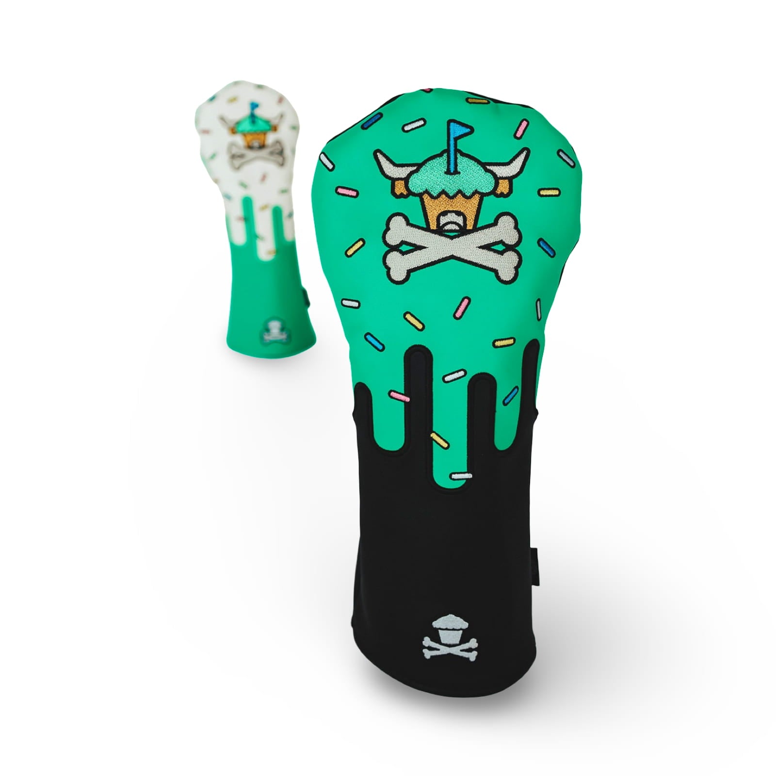 Signature Frost driver headcover with hybrid headcover in background, CCC x Johnny Cupcakes