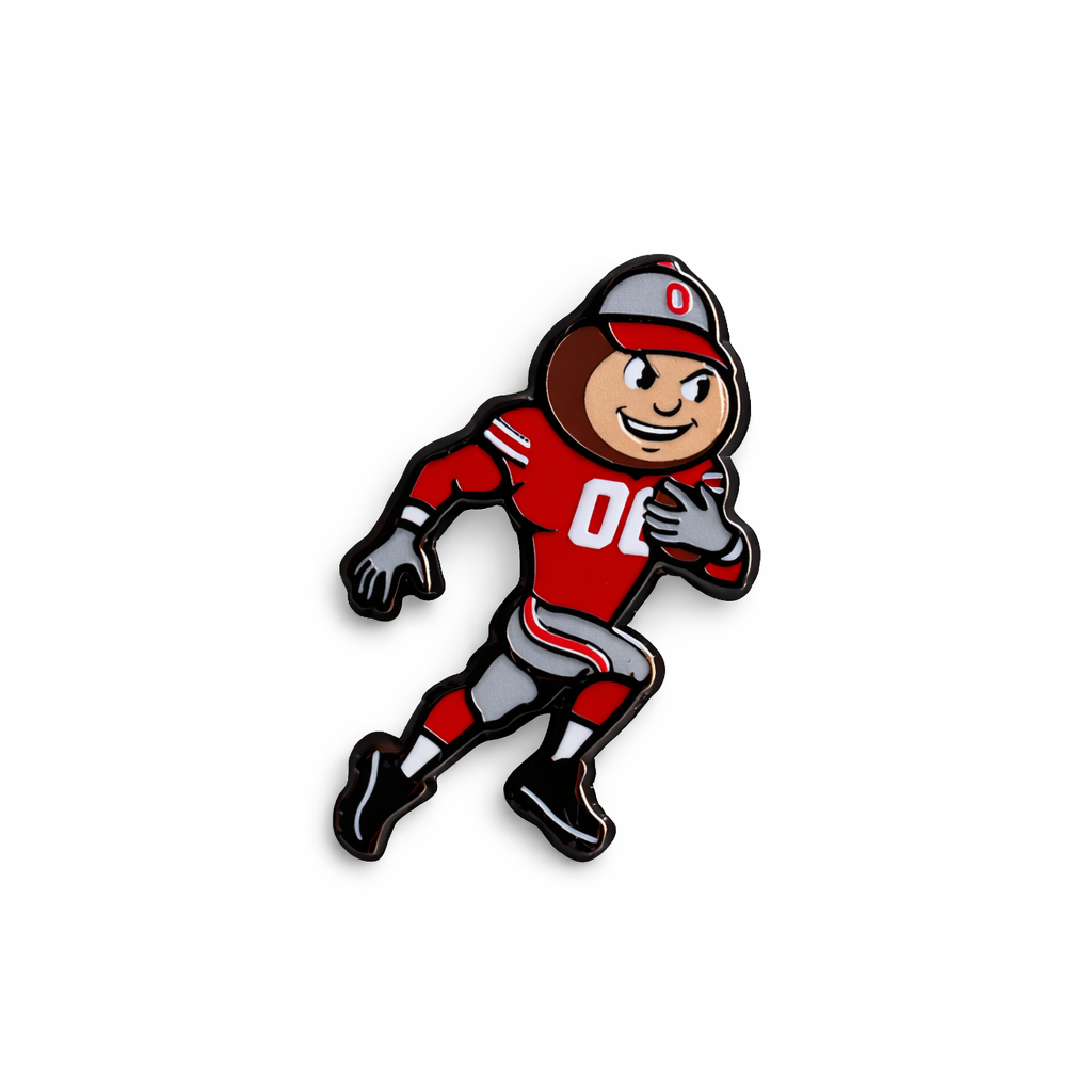 THE Gameday Brutus Ball Marker featuring Ohio State’s Brutus Buckeye in running pose on clean white background by Caddy Collective Culture