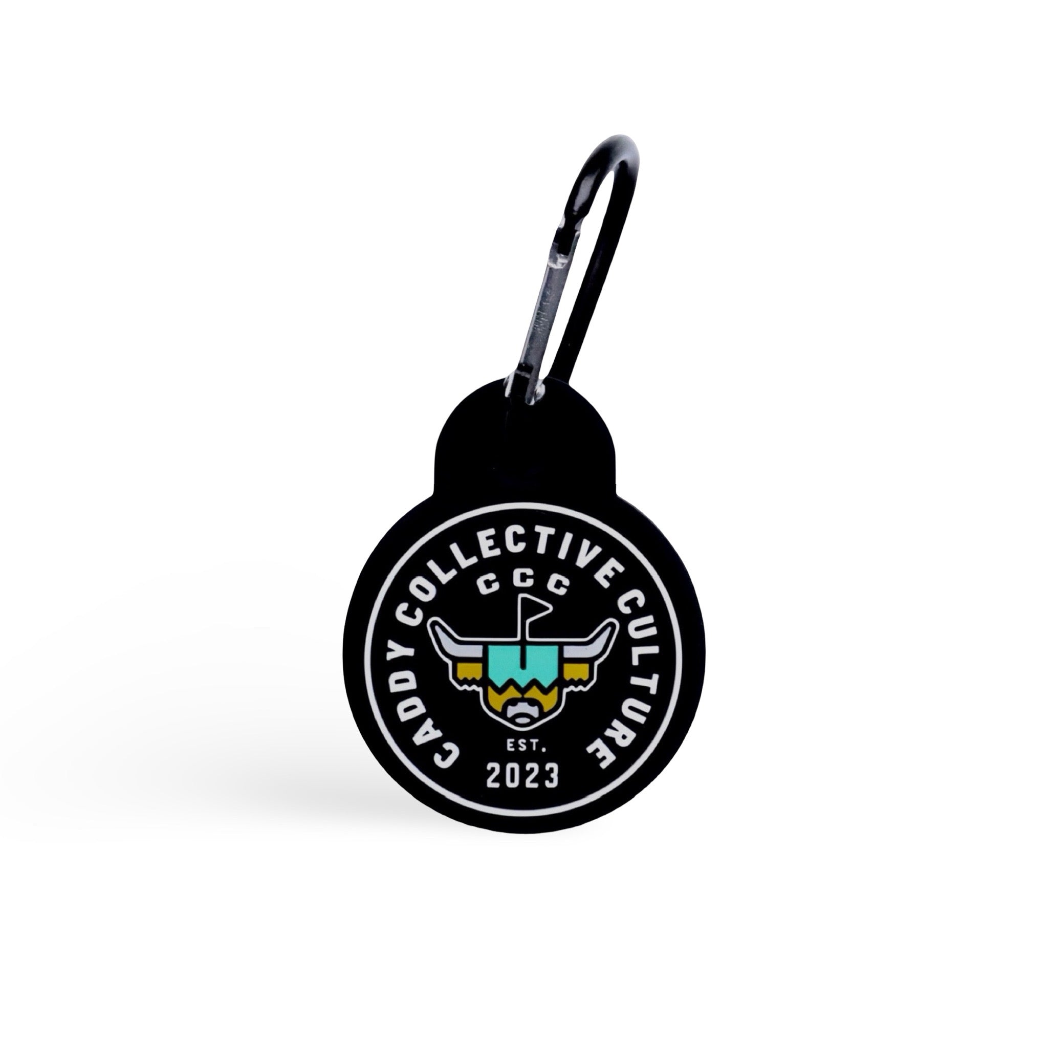 The Link magnetic towel attachment with CCC logo and carabiner clip by Caddy Collective Culture