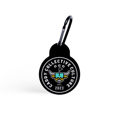 The Link magnetic towel attachment with CCC logo and carabiner clip by Caddy Collective Culture