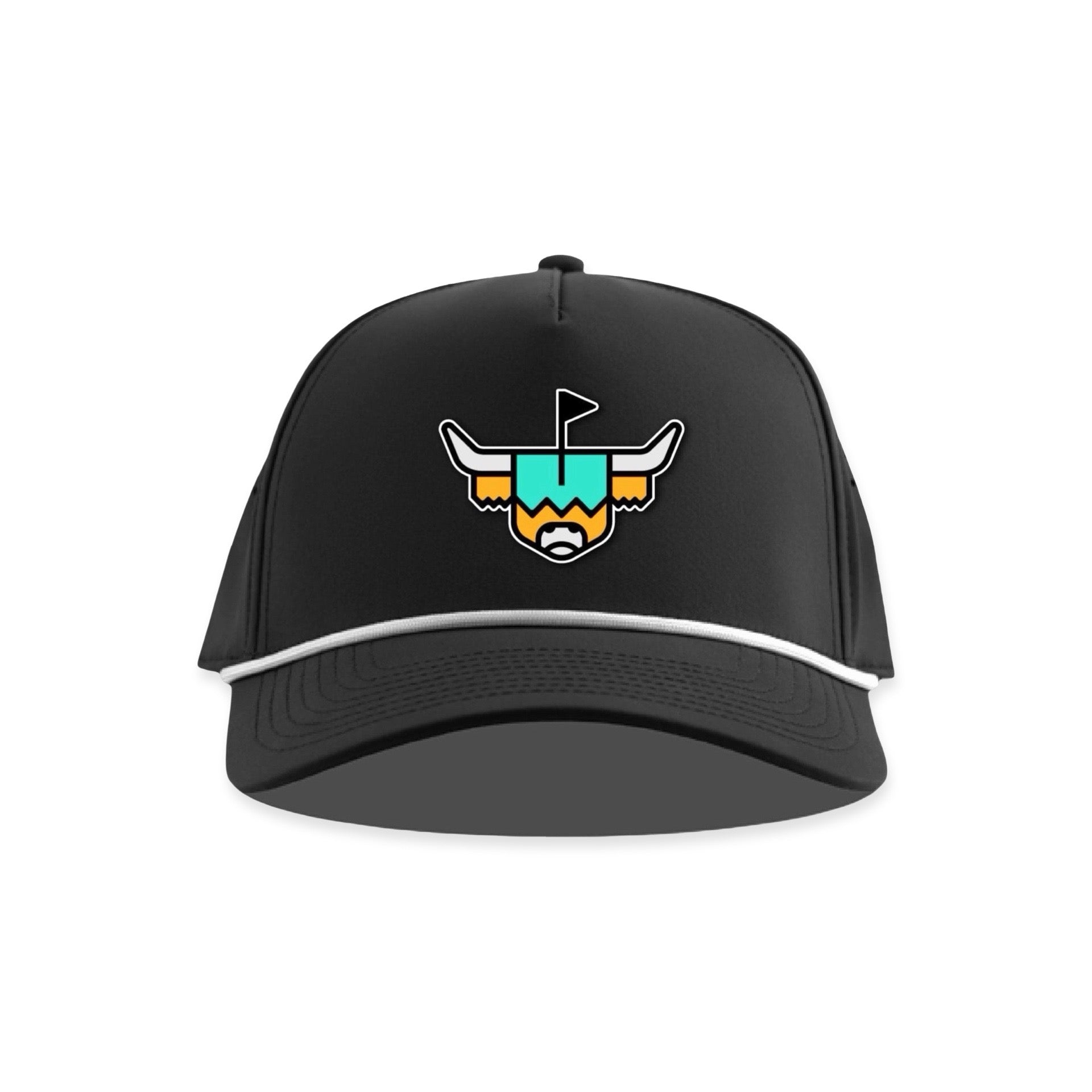 The Looper rope hat with curved 5-panel performance design, black crown, white rope detail, and embroidered Looper logo