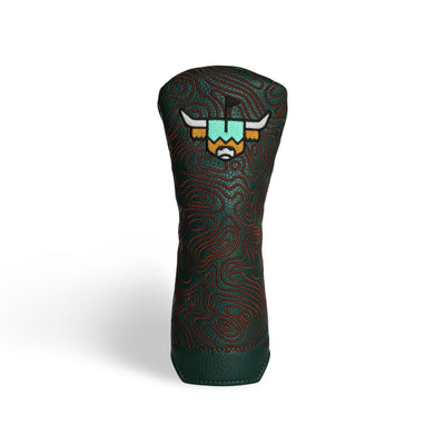 The Terrain hybrid and fairway cover with deep green leather, topographic stitching, and embroidered Looper logo