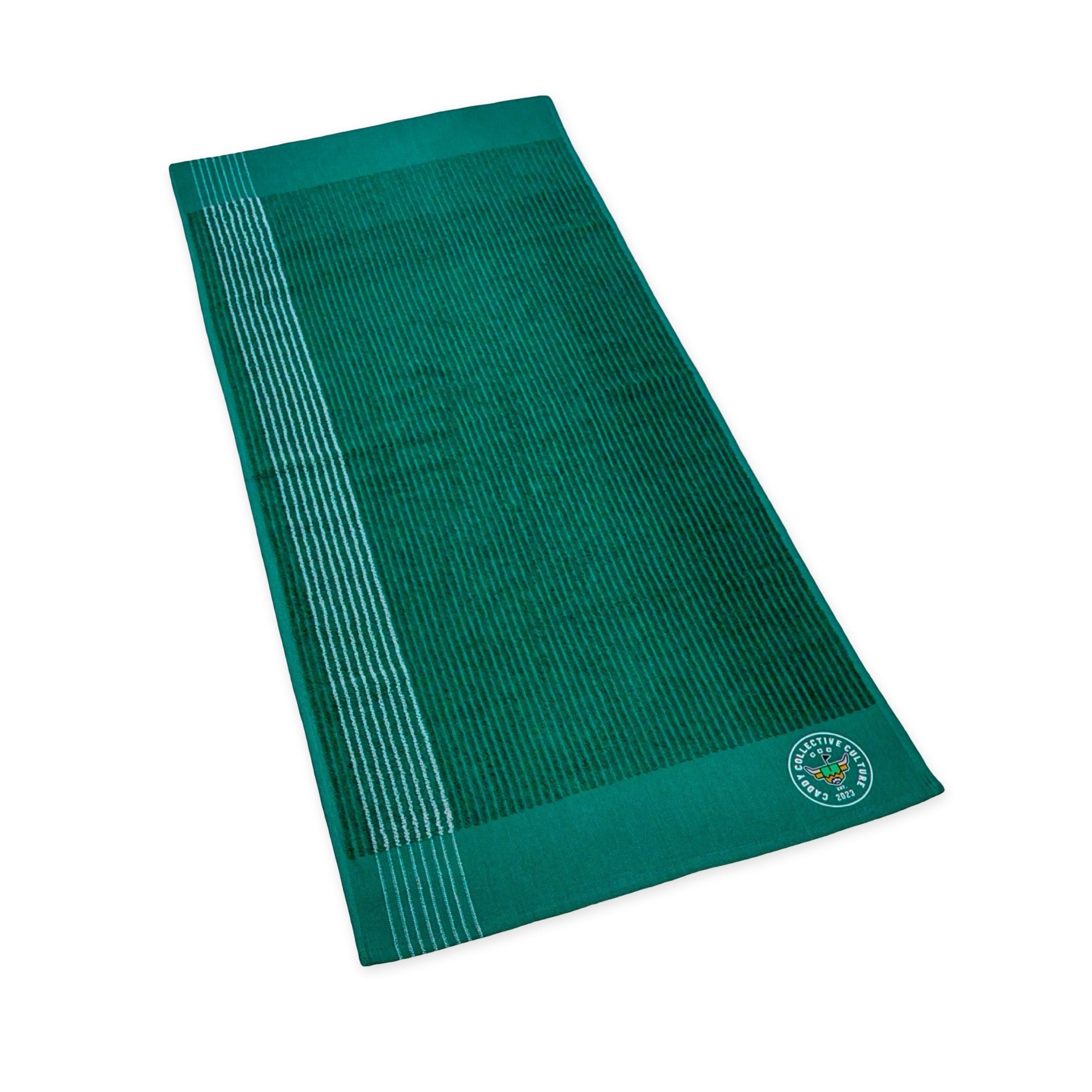 Green CCC Tour Caddy Towel folded with ribbed texture and printed logo