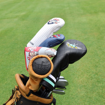 Corduroy Barrel Fairway Wood Headcover featured in a golf bag with premium leather and embroidered golf headcovers.