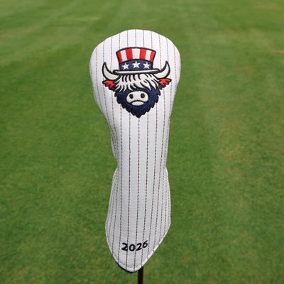 Founders Collection patriotic fairway wood headcover featuring the Liberty Looper design displayed on a golf course fairway.