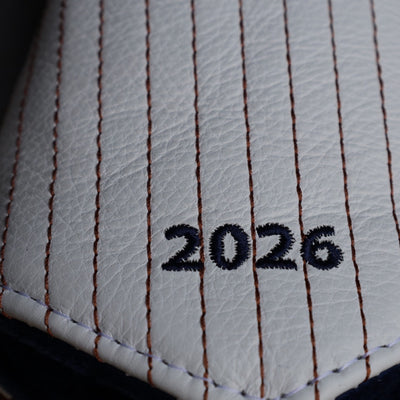 Detailed embroidery of 2026 on The Founder Fairway Wood Golf Headcover in genuine leather