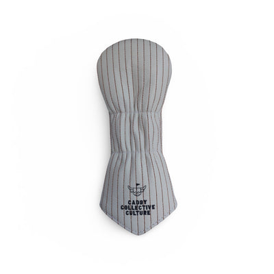 Back view of The Founder Fairway Wood Headcover with vertical pinstripe stitching and Caddy Collective Culture embroidery.
